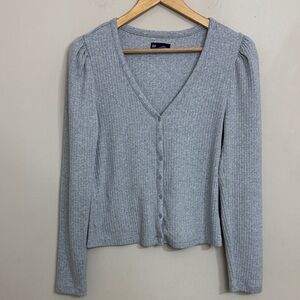 GAP Modern V-Neck Button Up Cardigan Heather Gray Ribbed size L Coquette Cottage